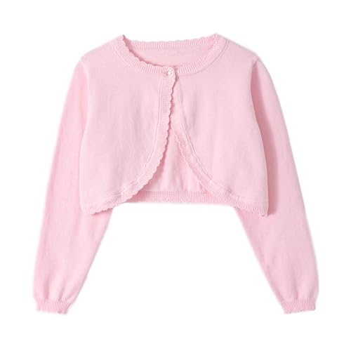 Miipat Mädchen Strickjacke EIN Knopf Baby Mädchen Bolerojacke Kinder Lange Ärmel Schulterjacke Gestrickte Strickkleidung Hellrosa 90 18-24 Monate von Miipat