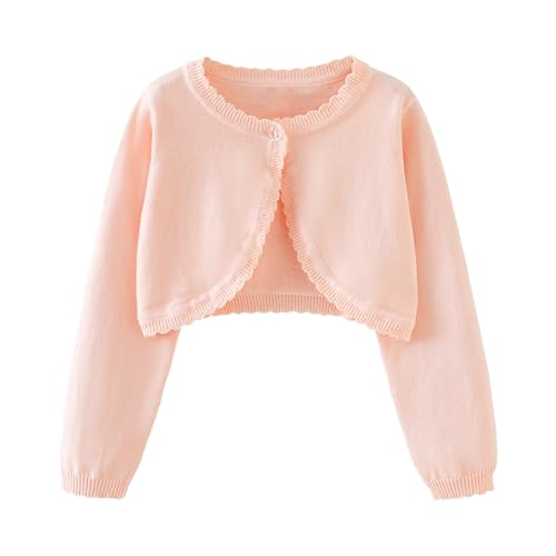 Miipat Mädchen Strickjacke EIN Knopf Baby Mädchen Bolerojacke Kinder Lange Ärmel Schulterjacke Gestrickte Strickkleidung Rosa 130 5-6 Jahre von Miipat