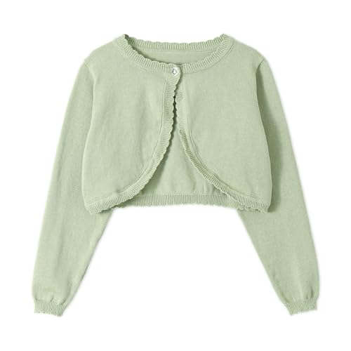 Miipat Mädchen Strickjacke EIN Knopf Baby Mädchen Bolerojacke Kinder Lange Ärmel Schulterjacke Gestrickte Strickkleidung Salbei Grün 110 3-4 Jahre von Miipat