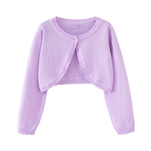 Miipat Mädchen Strickjacke EIN Knopf Baby Mädchen Bolerojacke Kinder Lange Ärmel Schulterjacke Gestrickte Strickkleidung Violett 120 4-5 Jahre von Miipat