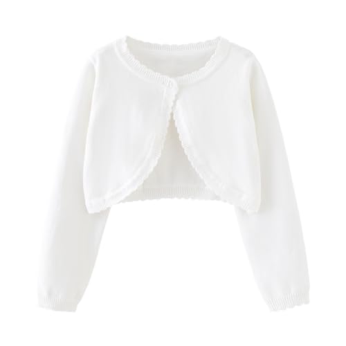 Miipat Mädchen Strickjacke EIN Knopf Baby Mädchen Bolerojacke Kinder Lange Ärmel Schulterjacke Gestrickte Strickkleidung Weiß 100 2-3 Jahre von Miipat
