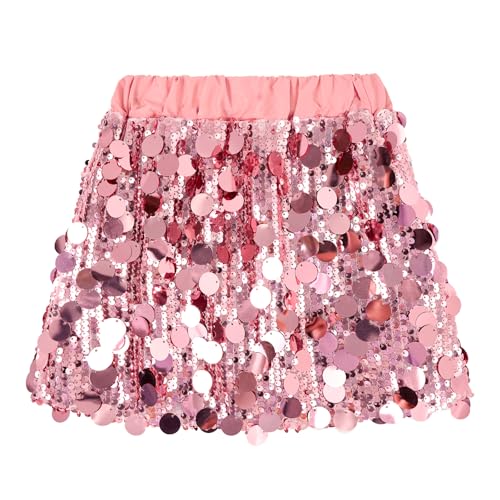 Miipat Pailletten Röcke Glitzernde Elastische Bund Mode Kinder Mini Rock Tanz Geburtstag Prinzessin Party Skorts für Mädchenn Rosenrosa 140 6-7 Jahre von Miipat