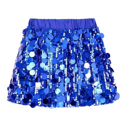 Miipat Pailletten Röcke Glitzernde Elastische Bund Mode Kinder Mini Rock Tanz Geburtstag Prinzessin Party Skorts für Mädchenn Royalblau 110 3-4 Jahre von Miipat