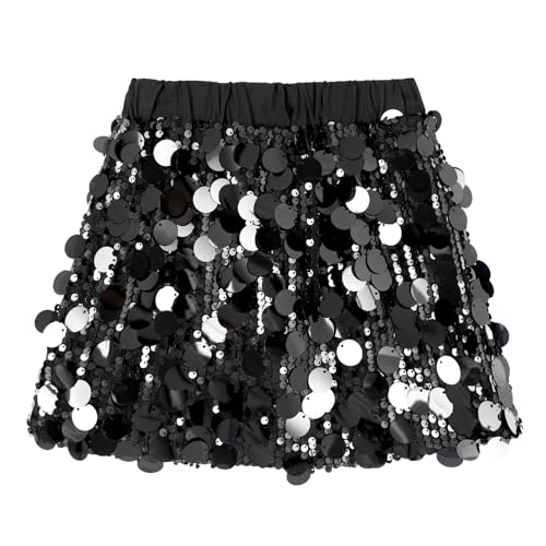 Miipat Pailletten Röcke Glitzernde Elastische Bund Mode Kinder Mini Rock Tanz Geburtstag Prinzessin Party Skorts für Mädchenn Schwarz 110 3-4 Jahre von Miipat