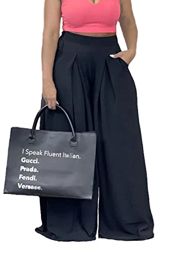 Miiyana Flowy Pants for Women Casual High Waisted Wide Leg Palazzo Pants Trousers with Pocket Plus Size, Schwarz, X-Groß Miiyana Flowy Pants for Women Casual High Waisted Wide Leg Palazzo Pants Trousers with Pocket Plus Size, Schwarz, X-Groß von Miiyana