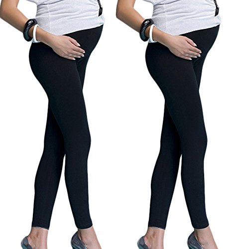 Mija - 2er Set Lange Komfortable UmstandsLeggings für Schwangere 7200V (L / EU40, Schwarz + Schwarz) von Mija Arts