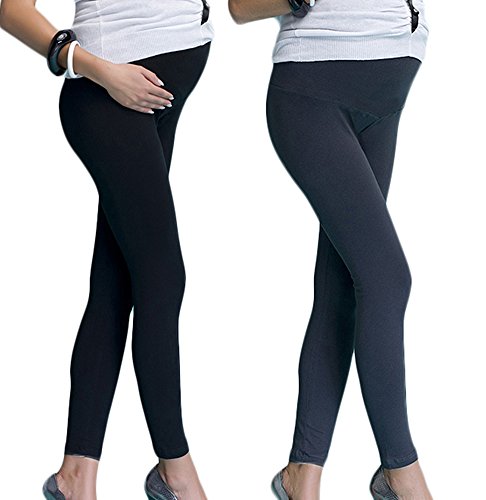 Mija - 2er Set Lange Komfortable UmstandsLeggings für Schwangere 7200V (S / EU36, Schwarz + Grau) von Mija Arts