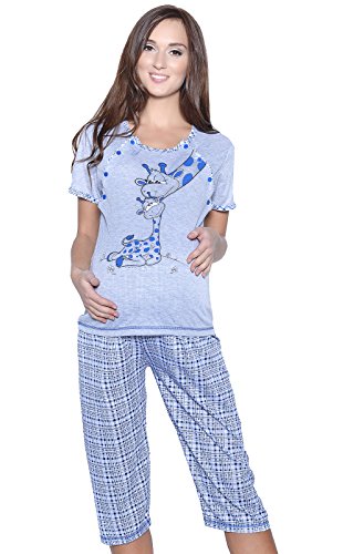 Mija - 3 in 1 Stillpyjama/Stillschlafanzug/Umstandspyjama/Pyjama 2069 (EU44 / XXL, Grau/Dunkelblau) von Mija Arts