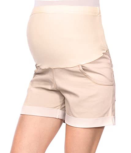 Mija - Kurze Jeans Umstandsshorts/Umstandshose mit Bauchband für Sommer 9037 (38, Beige) von Mija Arts