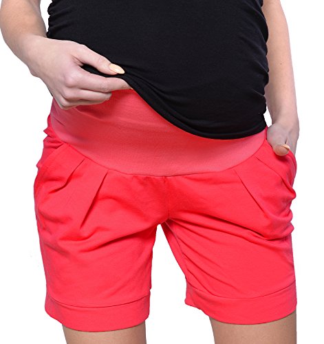 Mija Kurze Umstandsshorts/Umstandshose mit Bauchband für Sommer 1047 (EU36 / S, Rot) von MijaCulture