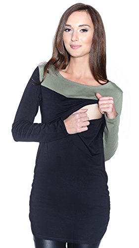 Mija - Moderne 2in1 Stillshirt & Umstandsshirt/Stilltop & Umstandstop 9073 (EU36 / S, Schwarz/Khaki) von MijaCulture