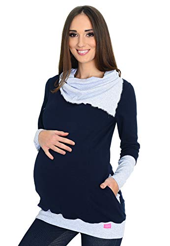 Mija - Umstandsmode / 2 in1 Stillpullover & Umstandspullover Asymmetrischen Kragen 4020A,Marine Blau / Melange ( 36 - S ) von Mija Arts