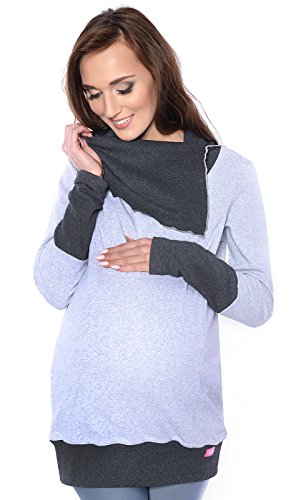 Mija - Umstandsmode / 2 in1 Stillpullover & Umstandspullover Asymmetrischen Kragen 4020A,Melange / Graphit ( 42 - XL ) von Mija Arts