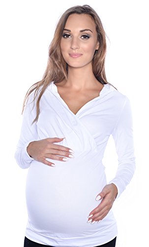 Mija - Umstandsmode 2 in 1 Stillshirt Umstandsshirt/Umstandstop Langarm-Shirt 3095 (40/42, Weiß) von Mija Arts