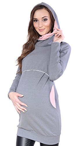 Mija - Umstandsmode / 2 in1 Elegant Stillpullover & Umstandspullover Ellie 7129 (EU36 / S, Grau/Rosa) von MijaCulture