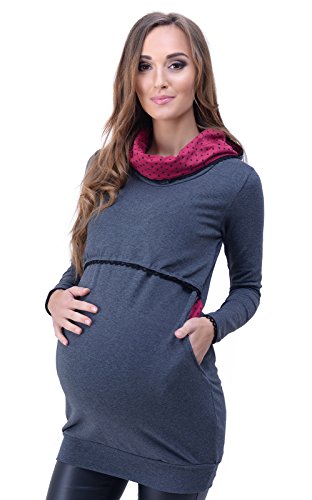 Mija - Umstandsmode / 2 in1 Elegant Stillpullover & Umstandspullover Ellie 7129 (EU38 / M, Graphite/Winerot) von MijaCulture