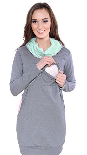 Mija - Umstandsmode / 2 in1 Elegant Stillpullover & Umstandspullover Ellie 7129 (EU40 / L, Grau/Minze) von MijaCulture