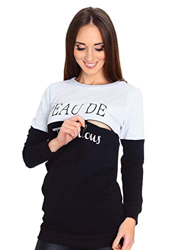 Mija - 2 in1 Fabulous Stillpullover & Umstandspullover Still Sweatshirt 9086 (EU38 / M, Schwarz/Melange) von MijaCulture