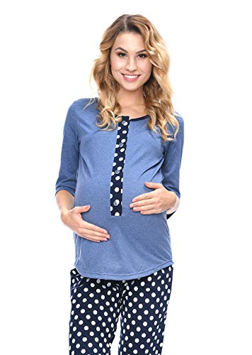 Mija - 3 in 1 Stillpyjama/Stillschlafanzug/Umstandspyjama/Pyjama 4054 (EU38 / M, Jeans blau/Punkte) von MijaCulture