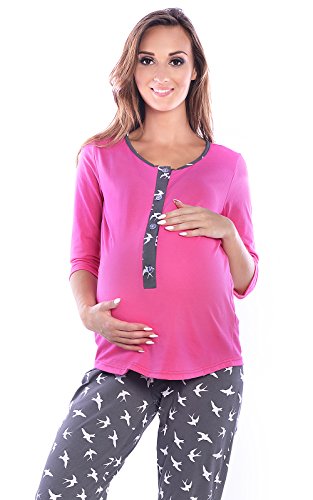 Mija - 3 in 1 Stillpyjama/Stillschlafanzug/Umstandspyjama/Pyjama 4054 (EU38 / M, Rosa/Graphite) von MijaCulture