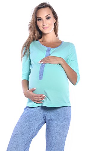 Mija - 3 in 1 Stillpyjama/Stillschlafanzug/Umstandspyjama/Pyjama 4054 (EU42 / XL, Minze/Blau) von MijaCulture