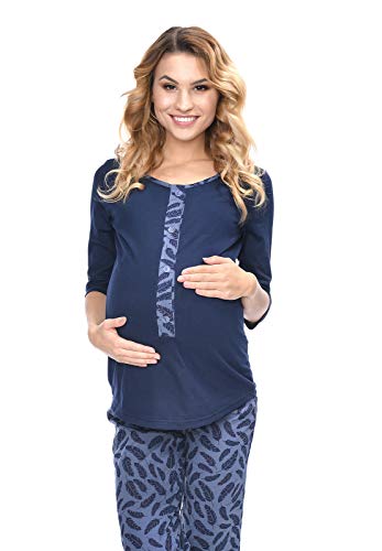 Mija - 3 in 1 Stillpyjama / Stillschlafanzug / Umstandspyjama / Pyjama 4054 (EU44 / XXL, Dunkelblau / Feathers) von MijaCulture