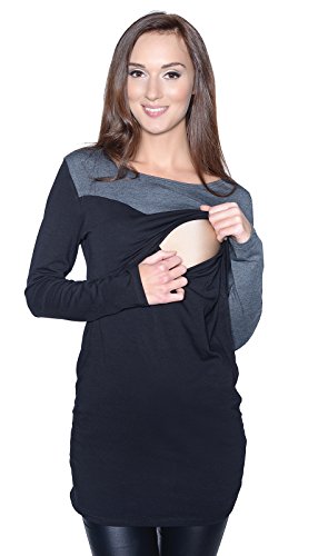 Mija - Moderne 2in1 Stillshirt & Umstandsshirt/Stilltop & Umstandstop 9073 (EU38 / M, Schwarz/Graphite) von MijaCulture