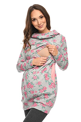 Mija - Umstandsmode / 2 in1 Elegant Stillpullover & Umstandspullover Ellie 7129 (EU36 / S, Grau/Blumen) von MijaCulture