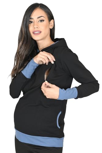 Mija - Umstandsmode / 2in1 Stillpullover & Umstandspullover Stilltop Stillpulli Mona 1035 (S, Schwarz/Jeans) von MijaCulture