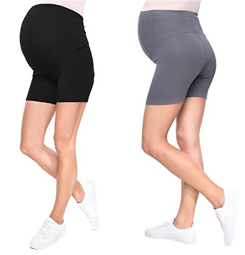 MijaCulture 2-Pack Komfortable Kurze Umstandsleggings für Schwangere Shorts Leggings Mama Mia 1053/2 (M/L, Schwarz + Grau) von MijaCulture