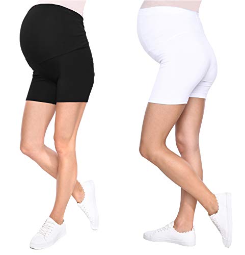 MijaCulture 2-Pack Komfortable Kurze Umstandsleggings für Schwangere Shorts Leggings Mama Mia 1053/2 (M/L, Schwarz + Weiß) von MijaCulture