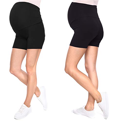 MijaCulture 2-Pack Komfortable Kurze Umstandsleggings für Schwangere Shorts Leggings Mama Mia 1053/2 (XL/XXL, Schwarz + Schwarz) von MijaCulture