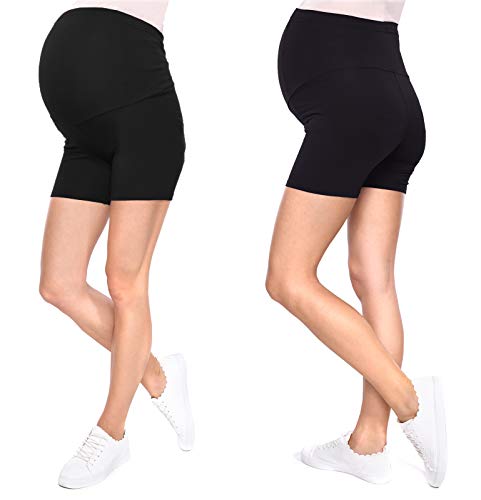 MijaCulture 2-Pack Komfortable Kurze Umstandsleggings für Schwangere Shorts Leggings Mama Mia 1053/2 (XS/S, Schwarz + Schwarz) von MijaCulture