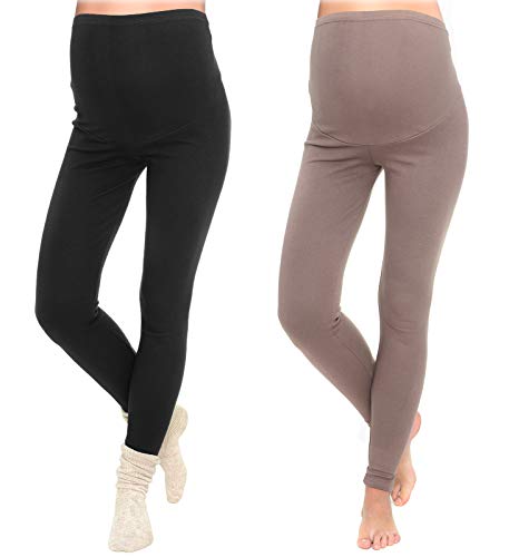 MijaCulture - 2 Set Lange warme Umstandsleggings Leggings für den Winter 3006/2 (L, Schwarz/Beige) von MijaCulture