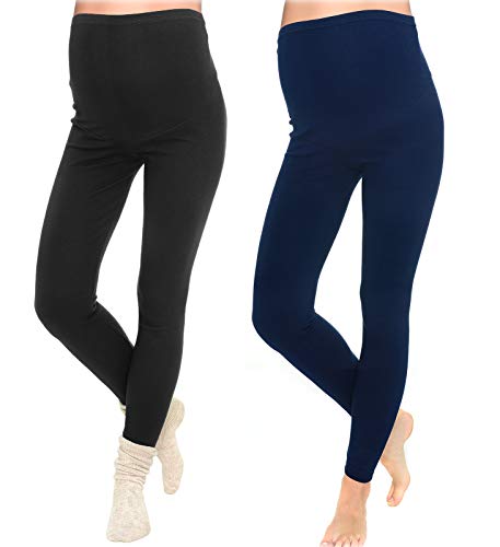 MijaCulture - 2 Set Lange warme Umstandsleggings Leggings für den Winter 3006/2 (L, Schwarz/Dunkelblau) von MijaCulture