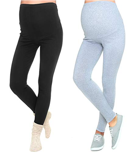 MijaCulture - 2 Set Lange warme Umstandsleggings Leggings für den Winter 3006/2 (L, Schwarz/Hellgrau) von MijaCulture