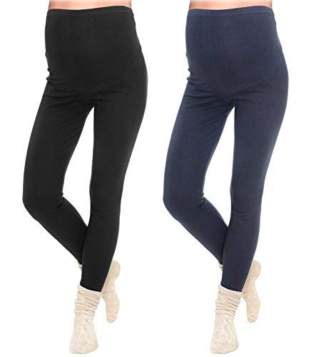 MijaCulture - 2 Set Lange warme Umstandsleggings Leggings für den Winter 3006/2 (M, Schwarz/Stahlgrau) von MijaCulture