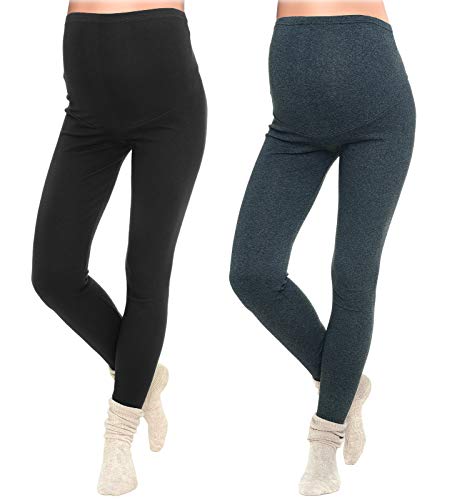 MijaCulture - 2 Set Lange warme Umstandsleggings Leggings für den Winter 3006/2 (XL, Schwarz/Dunkelgrau) von MijaCulture