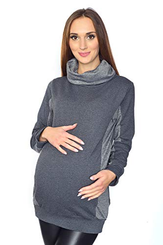 MijaCulture 2 in1 Casual Stillpullover & Umstandspullover Still Sweatshirt Lucy 7143 (EU42 / XL, Grau) von MijaCulture