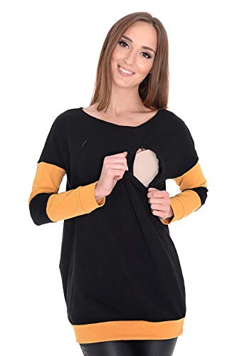 MijaCulture 2 in1 Casual Stillpullover & Umstandspullover Sweatshirt Zuza 7140 (EU42 / XL, Schwarz/Honig) von MijaCulture