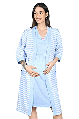 MijaCulture 2 in1 Stillnachthemd und Morgenmantel Set Umstandsnachthemd 2076 (S, Blau) von MijaCulture