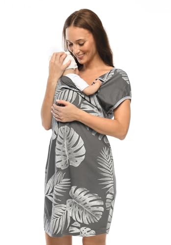 MijaCulture 3 in1 Geburtskleid Stillnachthemd Umstandsnachthemd 4123 (XXL / EU44, Graphite/Palmen) von MijaCulture