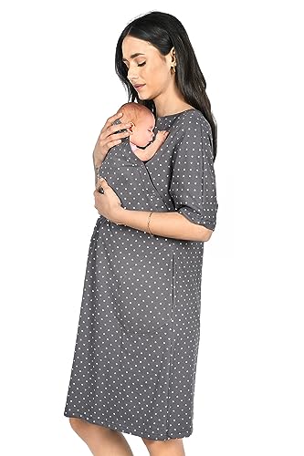 MijaCulture 3 in1 Geburtskleid Stillnachthemd Umstandsnachthemd 4128 (Graphite/Herzen, S) von MijaCulture