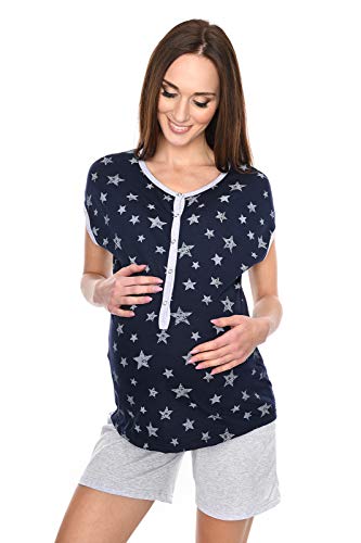 MijaCulture 3 in1 Kurze Stillpyjama Stillschlafanzug Umstandspyjama Pyjama 4118 (EU44 / XXL, Dunkelblau/Sterne/Melange) von MijaCulture