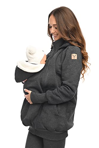 MijaCulture 3in1 Tragejacke Umstandspullover für Tragetuch für Babytrage Kängurujacke 4132 (Grau, XL) von MijaCulture