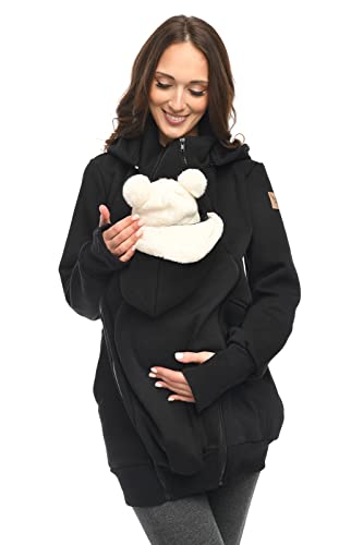 MijaCulture 3in1 Tragejacke Umstandspullover für Tragetuch für Babytrage Kängurujacke 4132 (Schwarz, M) von MijaCulture