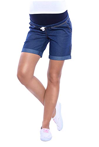 MijaCulture Kurze Jeans Umstandsshorts Umstandshose mit Bauchband für Sommer 4122 (M / EU38, Dunkelblau Jeans) von MijaCulture