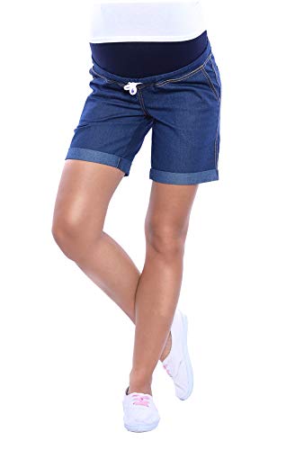 MijaCulture Kurze Jeans Umstandsshorts Umstandshose mit Bauchband für Sommer 4122 (S / EU36, Dunkelblau Jeans) von MijaCulture