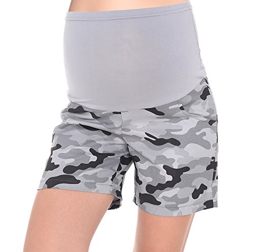 MijaCulture - Kurze Moro Umstandsshorts/Umstandshose mit Bauchband für Sommer 4071 (EU46 / XXXL, Moro/Grau) von MijaCulture