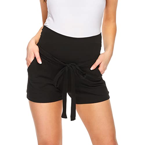 MijaCulture Kurze Umstandsshorts/Umstandshose mit Bauchband für Sommer 1210 (L, Schwarz) von MijaCulture